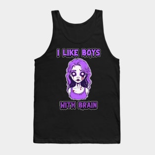 Zombie Halloween "I Like Boys With Brain" Violet Cute Pastel Retro Tank Top
